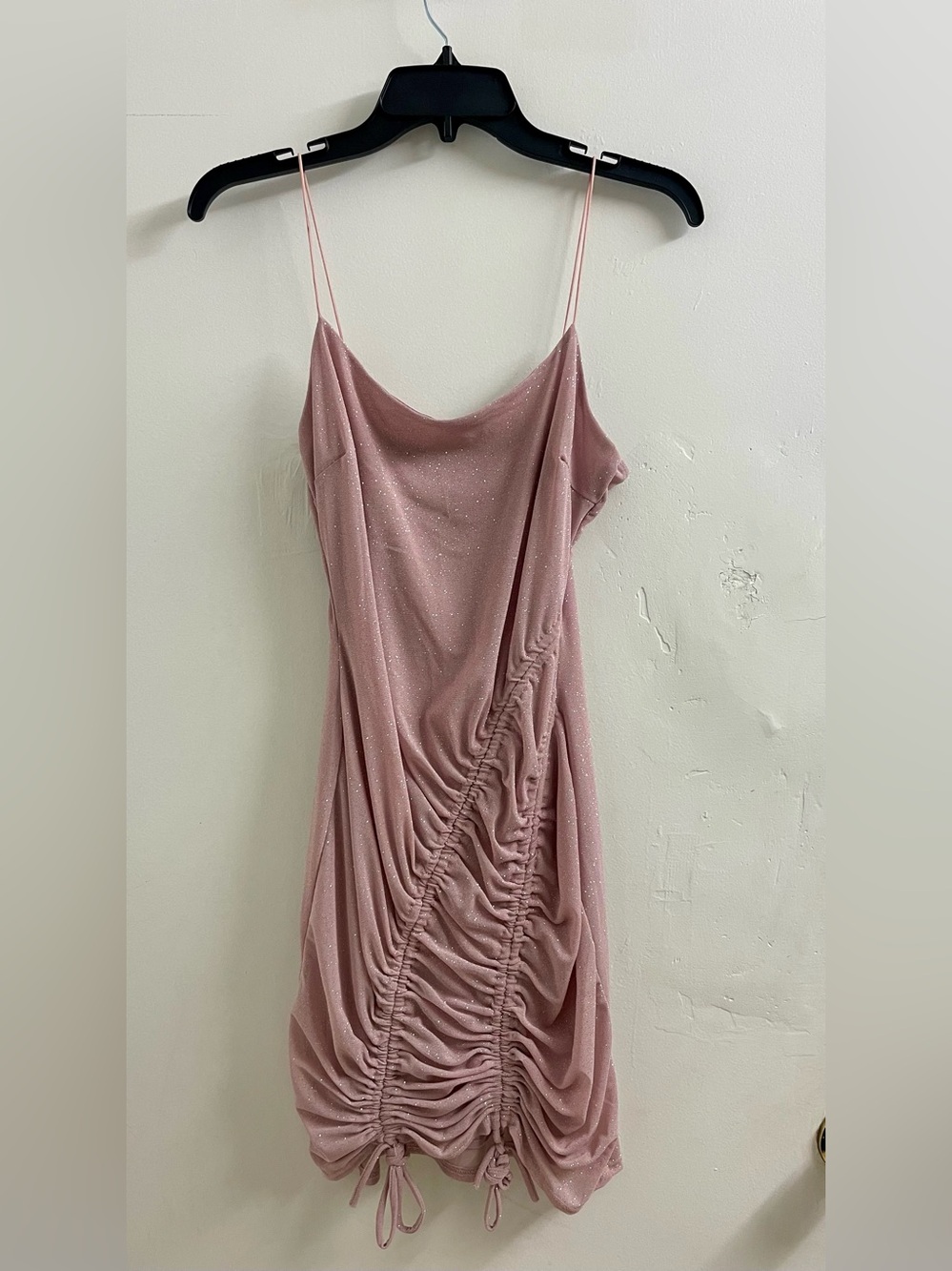 Ruched Blush Pink Slip Dress with Drawcords - Women